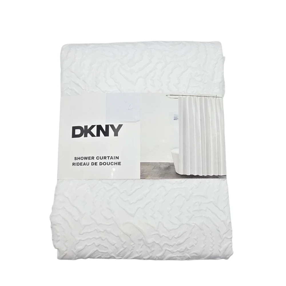 DKNY Microsculpt Fabric Shower Curtain White Textured 72x72in
